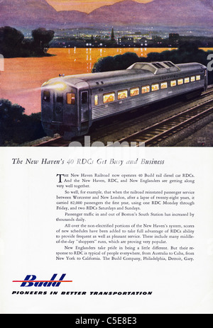 Annonce des années 1950 dans le magazine américain BUDD publicité Transports ferroviaires Banque D'Images