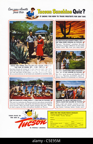 Annonce des années 1950 dans le magazine américain advertising tourisme à Tucson en Arizona Banque D'Images