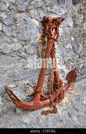 Vieux, Rusty anchor, comme vu à Camogli, ligurie, italie Banque D'Images