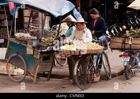 La sauvette avec street food, Siem Reap, Cambodge Banque D'Images