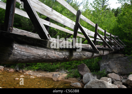 Pemigewasset Wilderness - Pied pont qui franchit la rivière Pemigewasset le long du sentier des chutes de Thoreau dans Lincoln, New Hampshire, USA. Banque D'Images