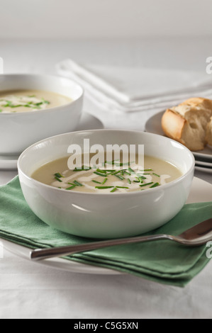 Soupe vichyssoise. Soupe de Poireaux et pommes de terre refroidies Banque D'Images