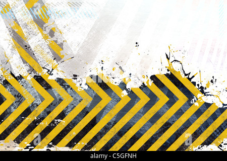 Un arrière-plan avec des rayures de danger splatter grunge textures isolated over white. Banque D'Images