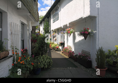 Cottages on peint en blanc avec voie étroite Village affiche de fleurs Banque D'Images