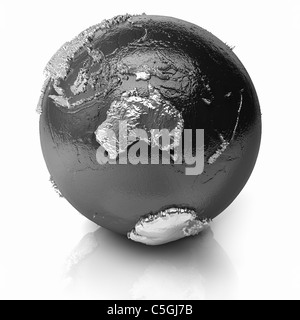 Globe metal argent - la terre avec une topographie réaliste - l'Australie, le rendu 3D Banque D'Images