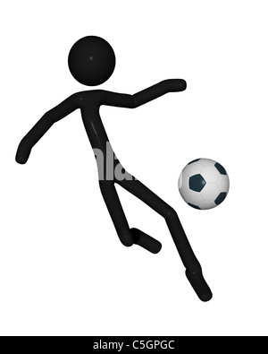 Stick Man playing football ou soccer Banque D'Images