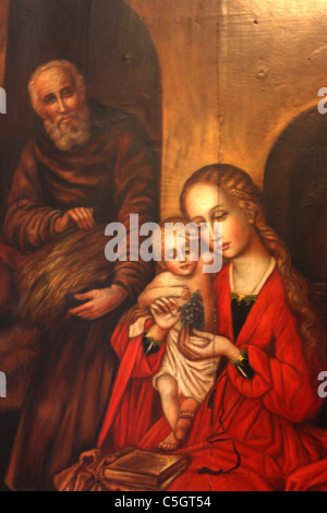 Une peinture de Saint Joseph et de la Vierge Marie portant l'Enfant Jésus s'affiche dans l'hôtel Mezquita de Cordoue, Andalousie,Espagne, Banque D'Images