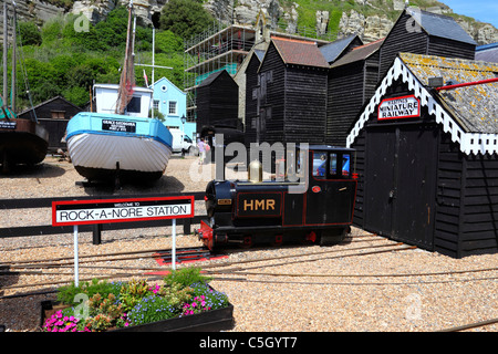 Rock-a-Nore sur station de chemin de fer miniature et Hastings Boutiques Net, Hastings, East Sussex, Angleterre Banque D'Images