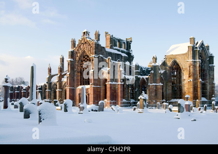 Abbaye de Melrose en plein hiver neige Banque D'Images