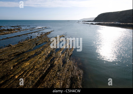Mer et rochers à Anse avec des promontoires et réflexions Banque D'Images