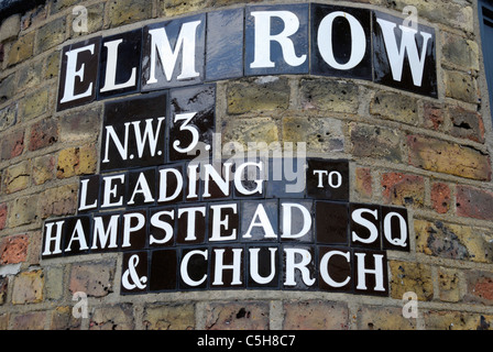 Ligne Elm Street signe sur un mur, Hampstead, Londres, Angleterre Banque D'Images