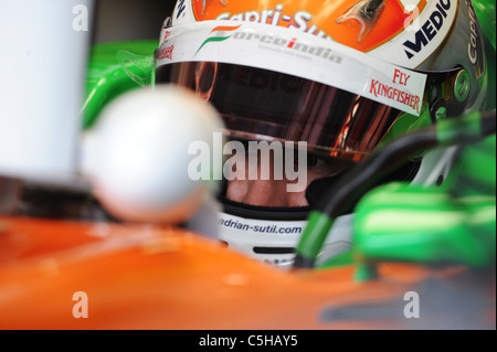 Adrian Sutil Force India dans le pick-up au cours des séances de pratique pour le Grand Prix de Formule 1 Banque D'Images