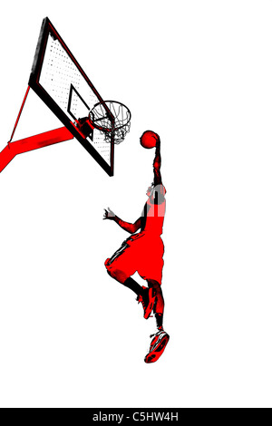 Abstract illustration d'un homme slam dunk un terrain de basket-ball. Banque D'Images