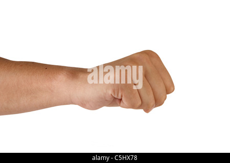 Man main fist isolé sur fond blanc Banque D'Images
