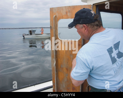 (Quahoger shellfisherman) Bill Bergan au travail pour ramasser des palourdes dans la baie de Narragansett au large de Rhode Island (Modèle) de parution.. Banque D'Images