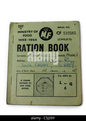 Après la deuxième Guerre mondiale livre de ration du ministère de l'alimentation des années 1950 1953-54 Banque D'Images