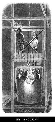 L'effet tunnel Hoosac Tunnel : mineurs en ordre décroissant l'arbre central. Illustration tirée d'un magazine imprimé en 1870. Banque D'Images