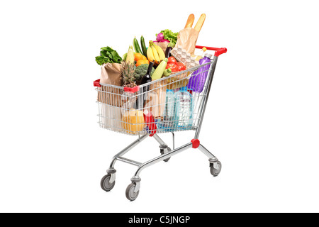 Un panier plein de provisions diverses Banque D'Images