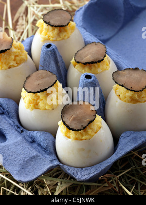 Oeufs brouillés truffé dans un carton Banque D'Images