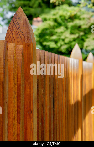 Ministère de l'Étroit champ de vision d'une diminution de bois usiné clôture avec arrière-plan très doux Banque D'Images