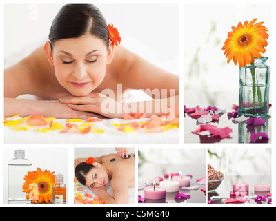 Collage d'une belle femme tout en recevant un massage relaxant Banque D'Images