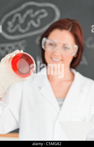 Portrait d'une rousse à la recherche scientifique à une boîte de Petri Banque D'Images