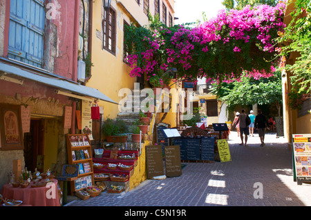 Dans les rues étroites de la vieille ville de Chania Crete Banque D'Images