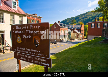 Parc historique national Harpers Ferry est situé au confluent du Potomac et de la Shenandoah rivières. Banque D'Images