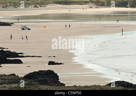 Vue sur la plage à marée basse, la baie de St Ives, Cornwall. Banque D'Images