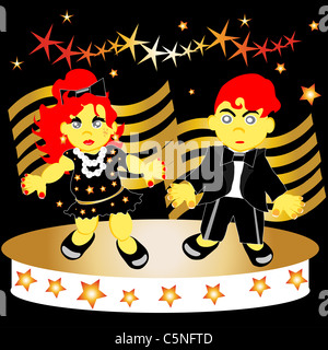Pair of dancing happy kids. Vector illustration. Banque D'Images