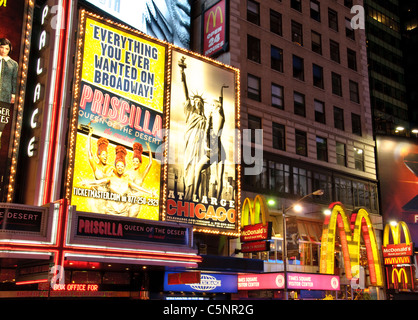 Annonces de Broadway, signes d'affiches, de théâtres, de New York City, USA, Banque D'Images