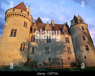 Chateau Les Milandes. Castlenaud la Chapelle. Ancienne sage de Joséphine Baker. Juste avant le coucher du soleil. La Dordogne, France. Banque D'Images