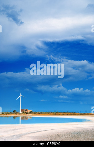 Une éolienne au bord de lac de saumure, Crimea, Ukraine Banque D'Images