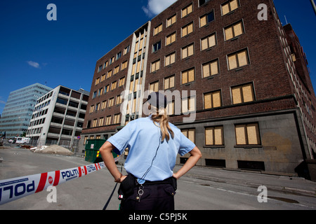 Destruction en surface politique d'Oslo où la terreur des bombes faites par Anders Behring Breivik a détruit des bâtiments.Photo:Jeff Gilbert Banque D'Images