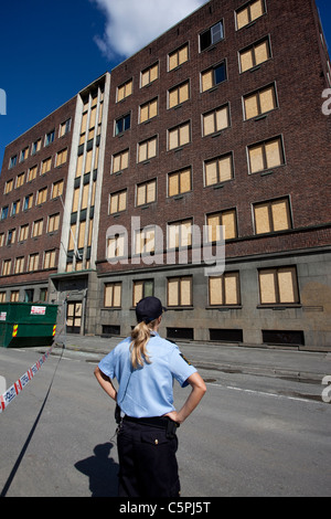 Destruction en surface politique d'Oslo où la terreur des bombes faites par Anders Behring Breivik a détruit des bâtiments.Photo:Jeff Gilbert Banque D'Images