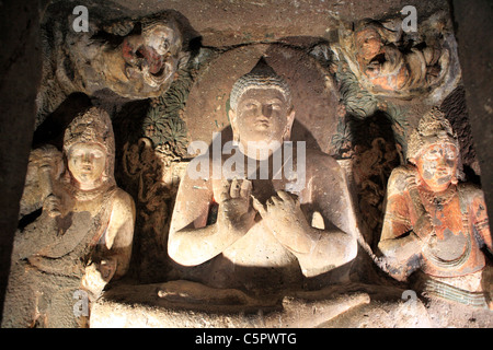 Les grottes, monastère bouddhiste (5e siècle), l'UNESCO World Heritage site, Ajanta, Inde Banque D'Images