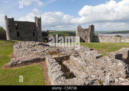 Le château normand à Llansteffan dans Carmarthenshire, Pays de Galles. Banque D'Images