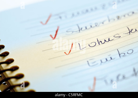 Pour faire la liste, close-up Banque D'Images