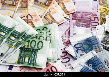 Divers billets en Euro, elevated view Banque D'Images