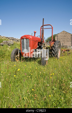 Tracteur Massey Ferguson 35 photographié sur un Hill Farm dans le Yorkshire Dales. Banque D'Images