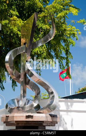 Statue des Maldives et d'un drapeau, homme, aux Maldives Banque D'Images