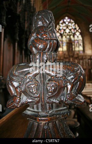 La sculpture du 14ème siècle sur le décrochage en choeur Eglise St Botolph, Boston, Lincolnshire, Royaume-Uni Banque D'Images