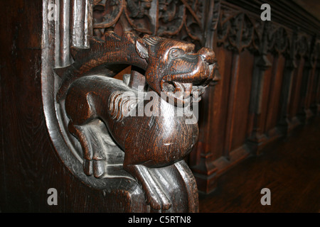 La sculpture du 14ème siècle sur le décrochage en choeur Eglise St Botolph, Boston, Lincolnshire, Royaume-Uni Banque D'Images