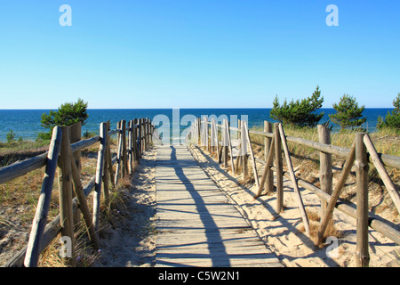 Entrée d'une plage de la mer Baltique, Pologne Banque D'Images