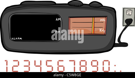 Radio-réveil avec les zones vides du temps et des fréquences Banque D'Images