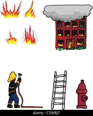 1 Collection de divers éléments de lutte contre l'incendie Banque D'Images