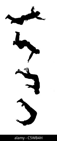 Prises de photos de silhouettes un cascadeur à différentes étapes d'un saut. Banque D'Images