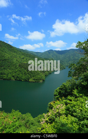 Rivière Miomote Miomote et barrage, Murakami, Niigata, Japon Banque D'Images
