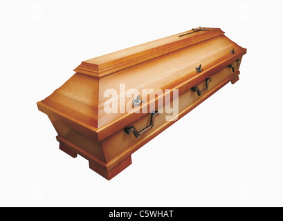 Cercueil en bois sur fond blanc Banque D'Images