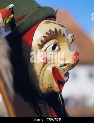 Swabian-Alemannic Fastnacht, masques de carnaval, Hudelmale D-Kisslegg, Allgaeu, Bade-Wurtemberg au cours d'une procession de carnaval dans D-Wangen, Baden-Wuerttemberg, Allgaeu Banque D'Images